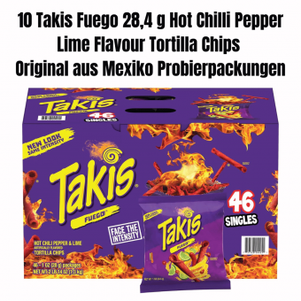 10 Takis Fuego 28,4 g Hot Chilli Pepper Lime Flavour Tortilla Chips Original aus Mexiko Probierpackungen