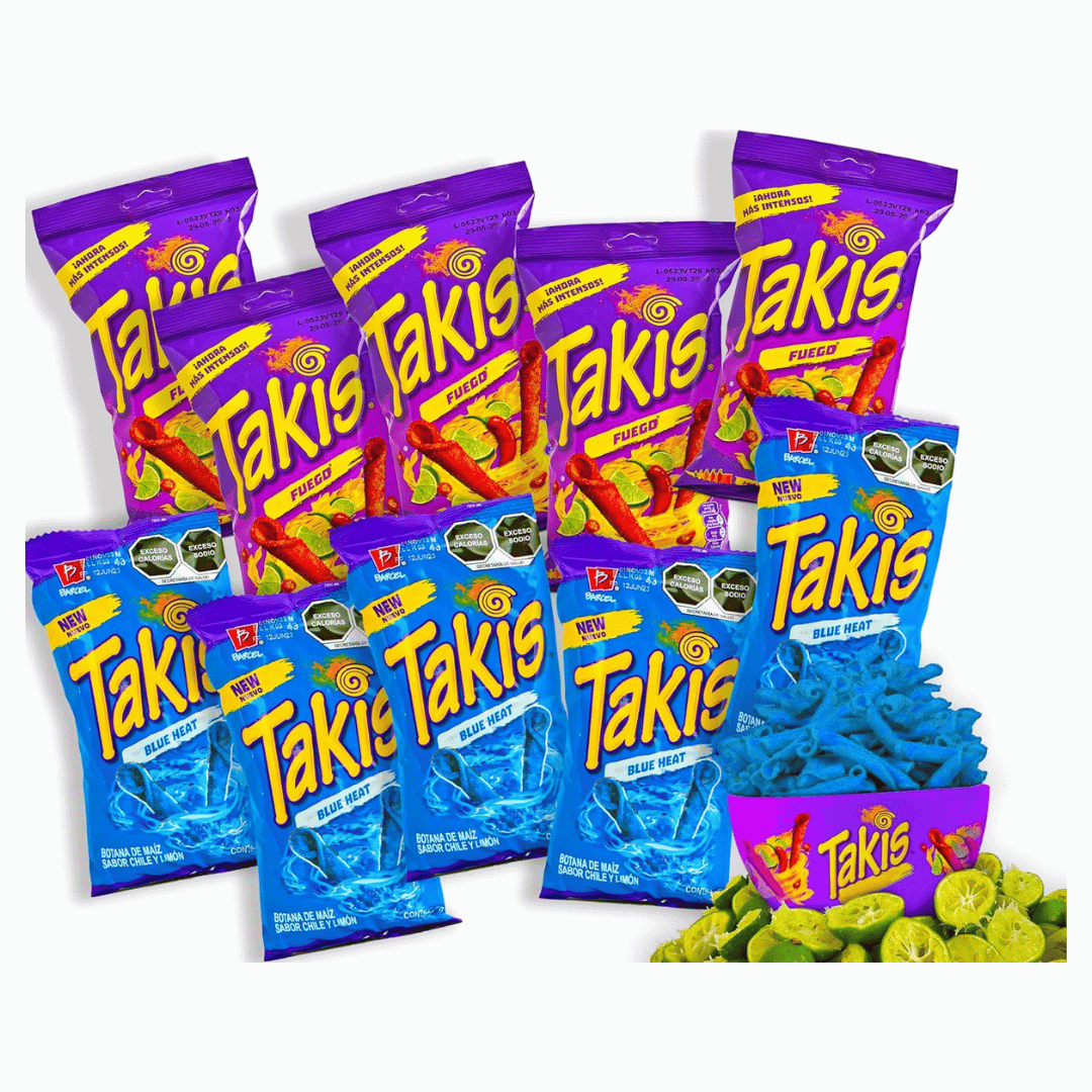  Takis Chips Box - 5x Takis Blue Heat 56g und 5x Takis Fuego 56g 