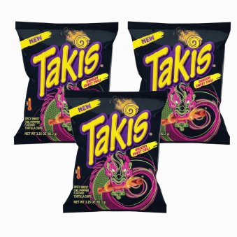 Takis Dragon Sweet Chili Rolled Tortilla Chips 92.3g | 3er Pack | Knuspriger Snack mit würzig-süßem Chili-Geschmack aus Mexico